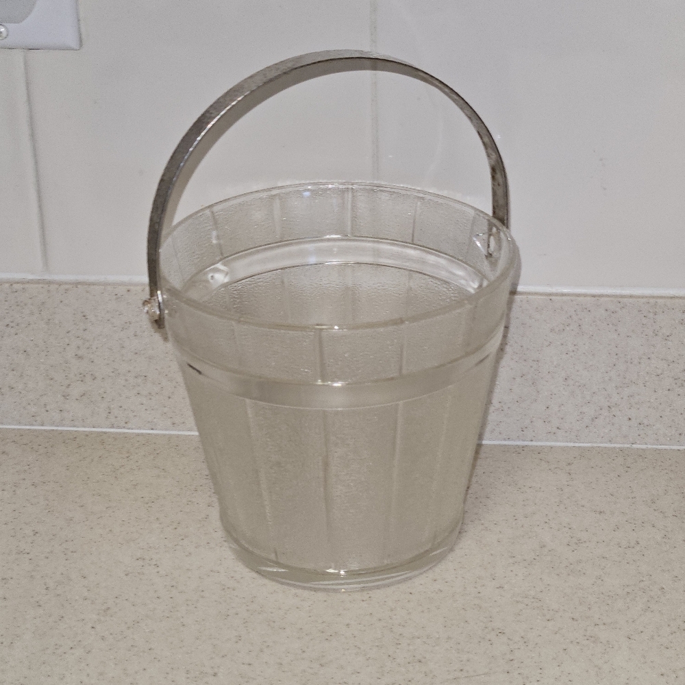 Vintage Anchor Hocking Ice Bucket Frosted Glass Hammered Metal Handle 1960’s